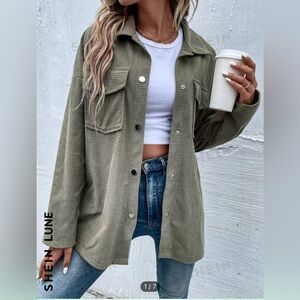 Green utility button up shacket